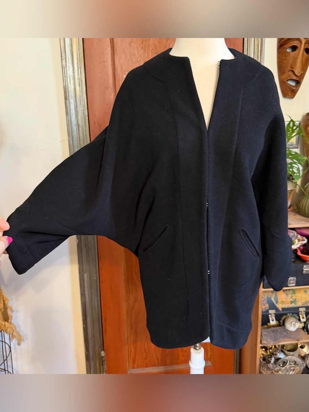 Zero + Maria Cornejo Sculptural Cocoon Knit Black Dolman Sleeve Coat  Made Japan